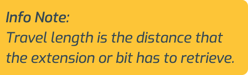 Info Note: Travel length is the distance that the extension or bit has to retrieve 